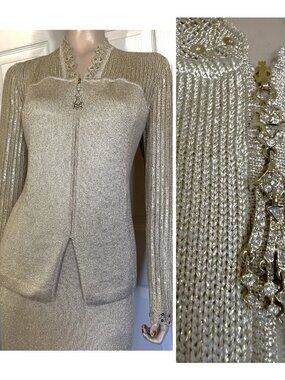 Excellent St John Gold Glitter Evening Jacket w Sparkle sz 16